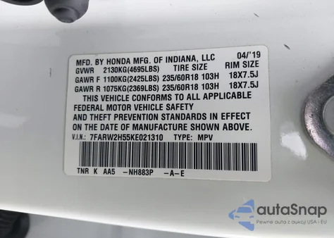 2019 Honda Cr-V Ex from USA, damaged, VIN 7FARW2H55KE021310
